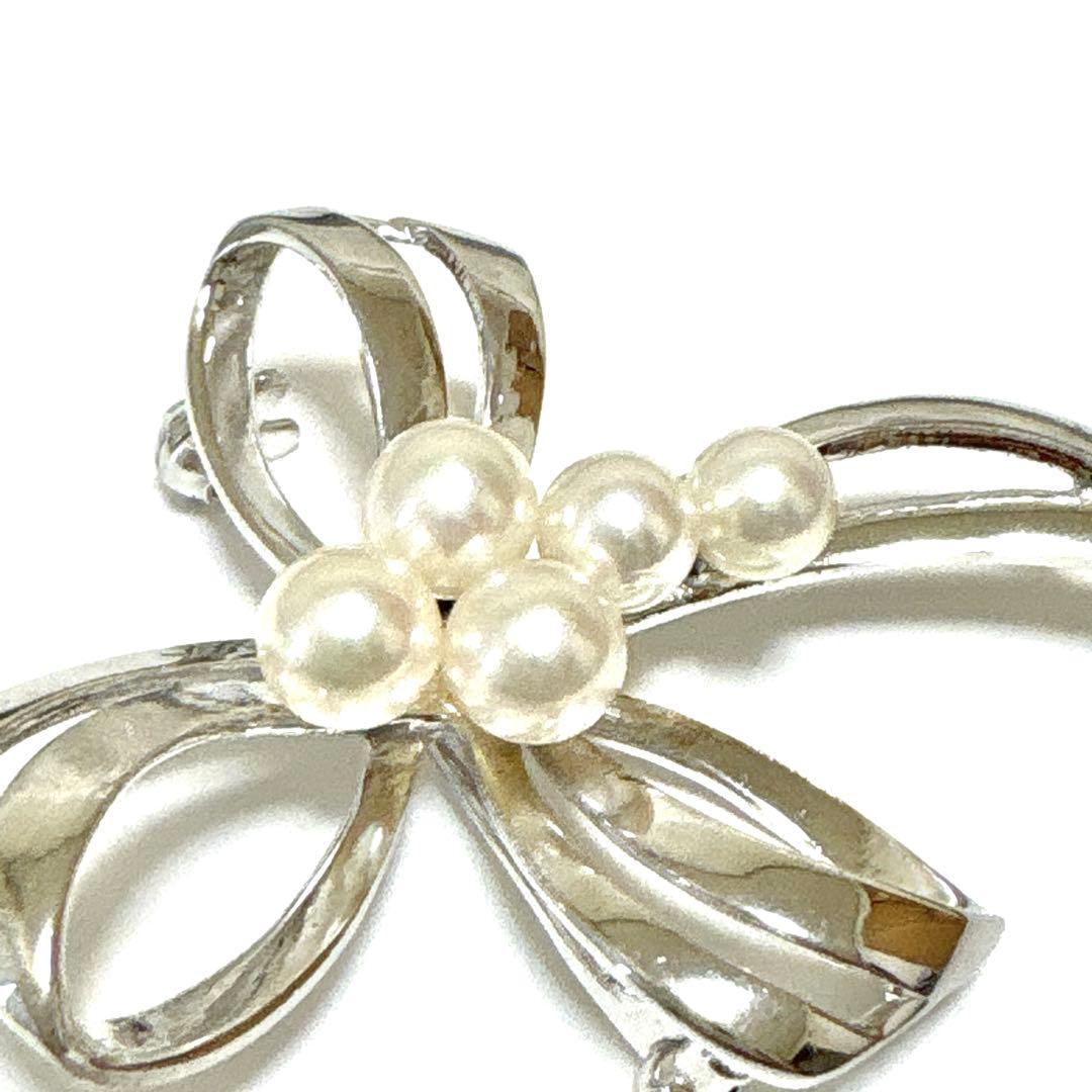 皇室御用達 ✨ミキモト アコヤ真珠 パール リボン ブローチ コサージュ SV