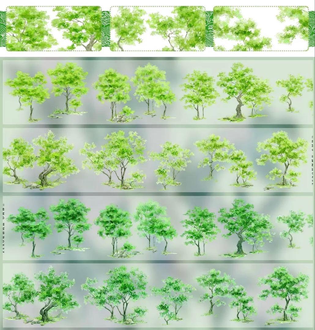 【9388】海外　マステ　5m巻　PETマスキングテープ　木　緑　自然　装飾系