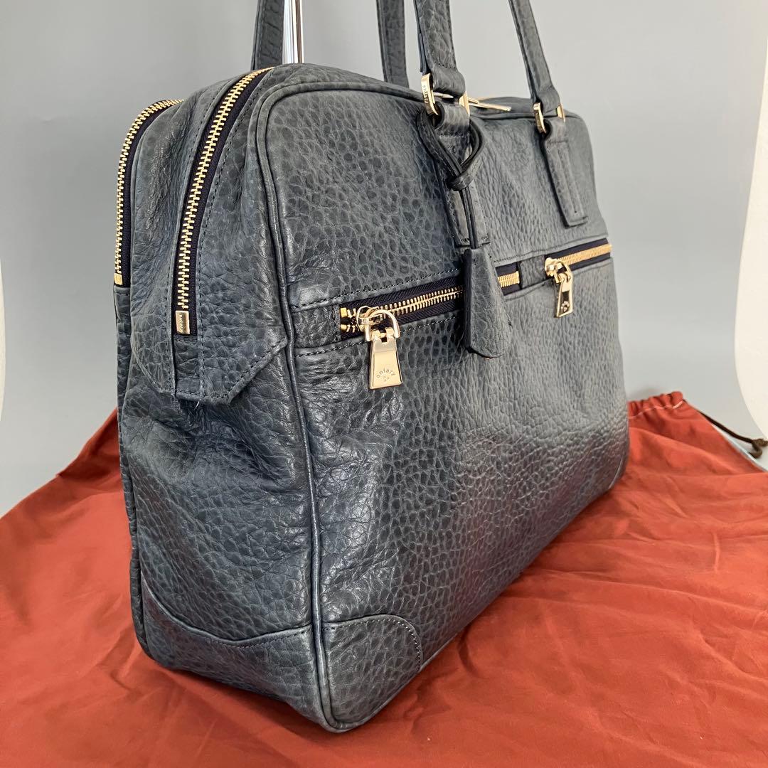 美品 aniary AEL レザーブリーフケース/ビジネスバッグ/紺/迷彩