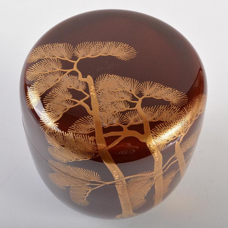 京塗師　平安祥雲（吉田祥雲）作　三本松蒔絵　内銀地　大棗　共箱　D　R6570