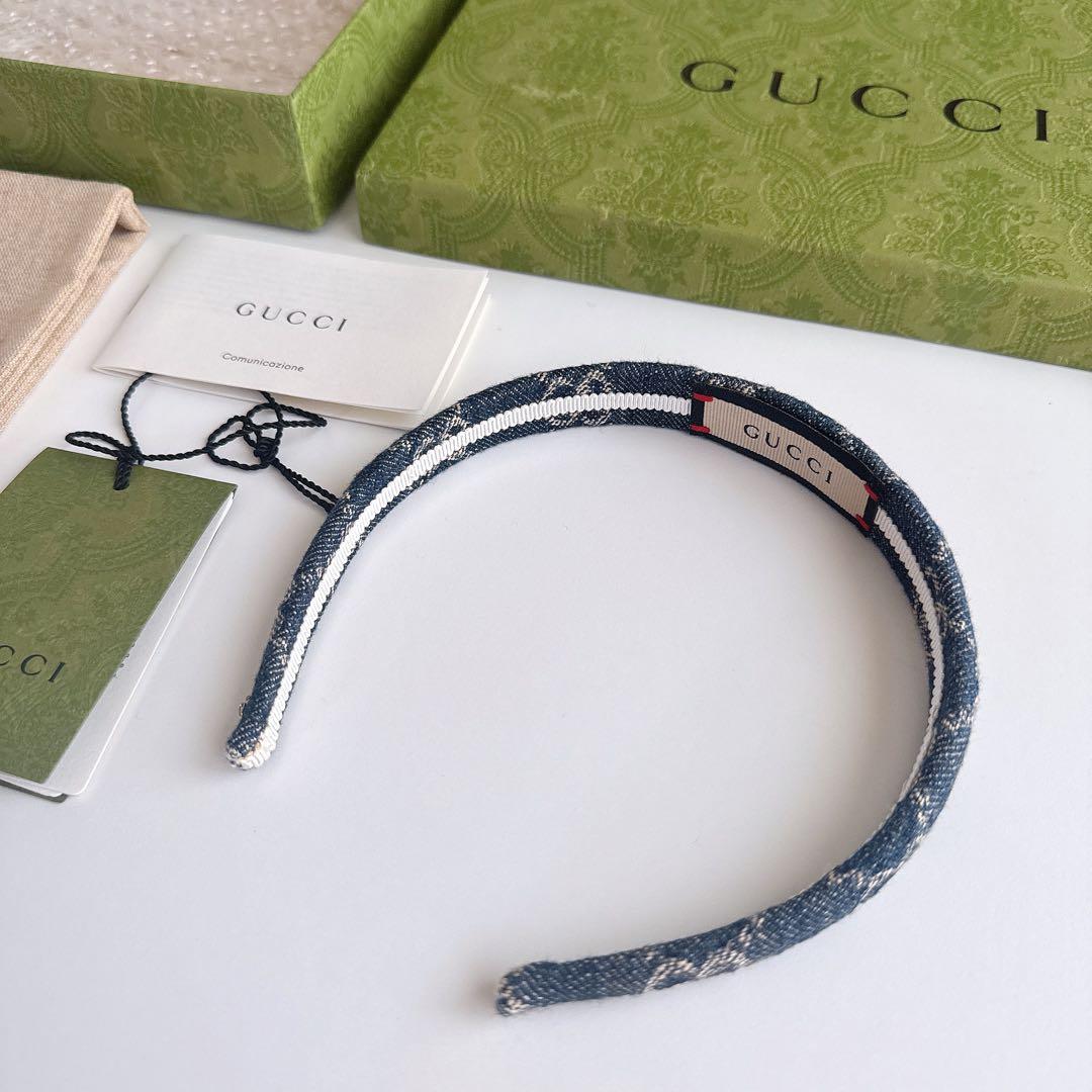 【美品】GUCCI インディゴブルー デニム ヘアカチューシャ箱付き