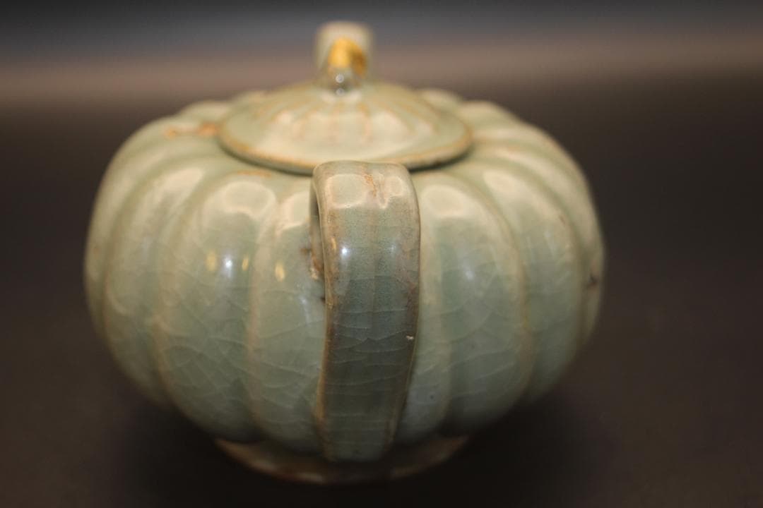 【海】南宋官窯青磁　珍品　南瓜形急須　高級木箱付　骨董品  中国美術品