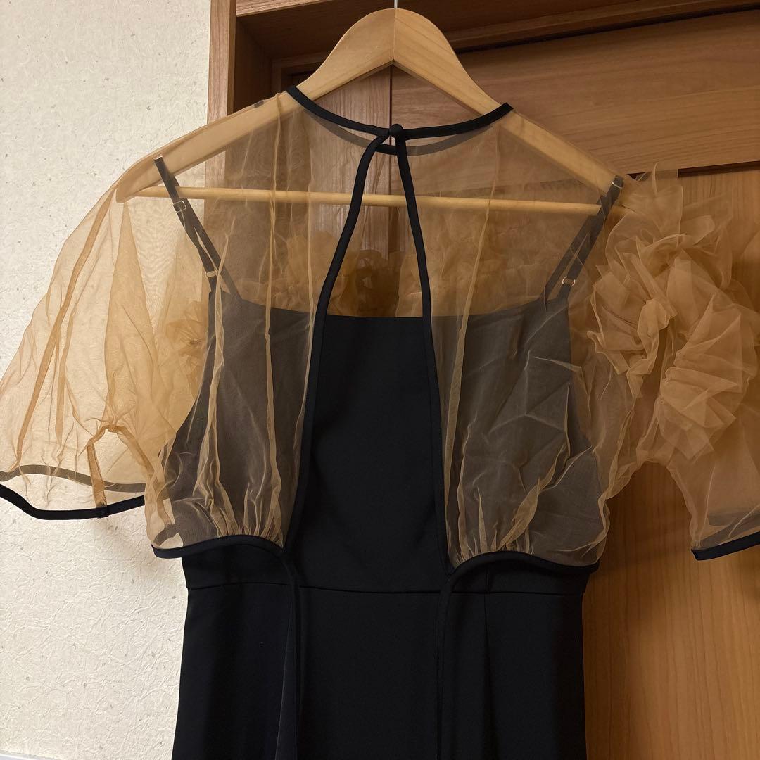 【LEJA】ボリュームチュールパイピングフレアドレスワンピース