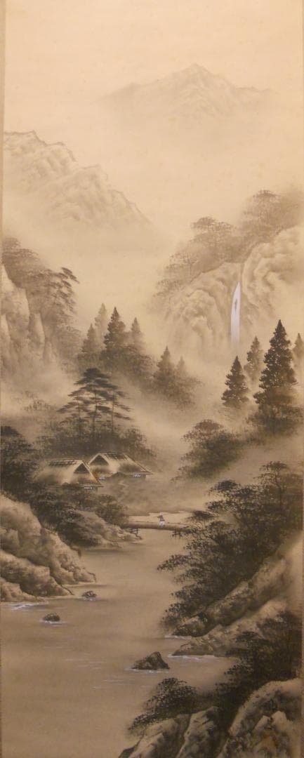 掛け軸 風月 水墨山水 絹本 希少 軸装 茶道具 掛軸 美品 です。