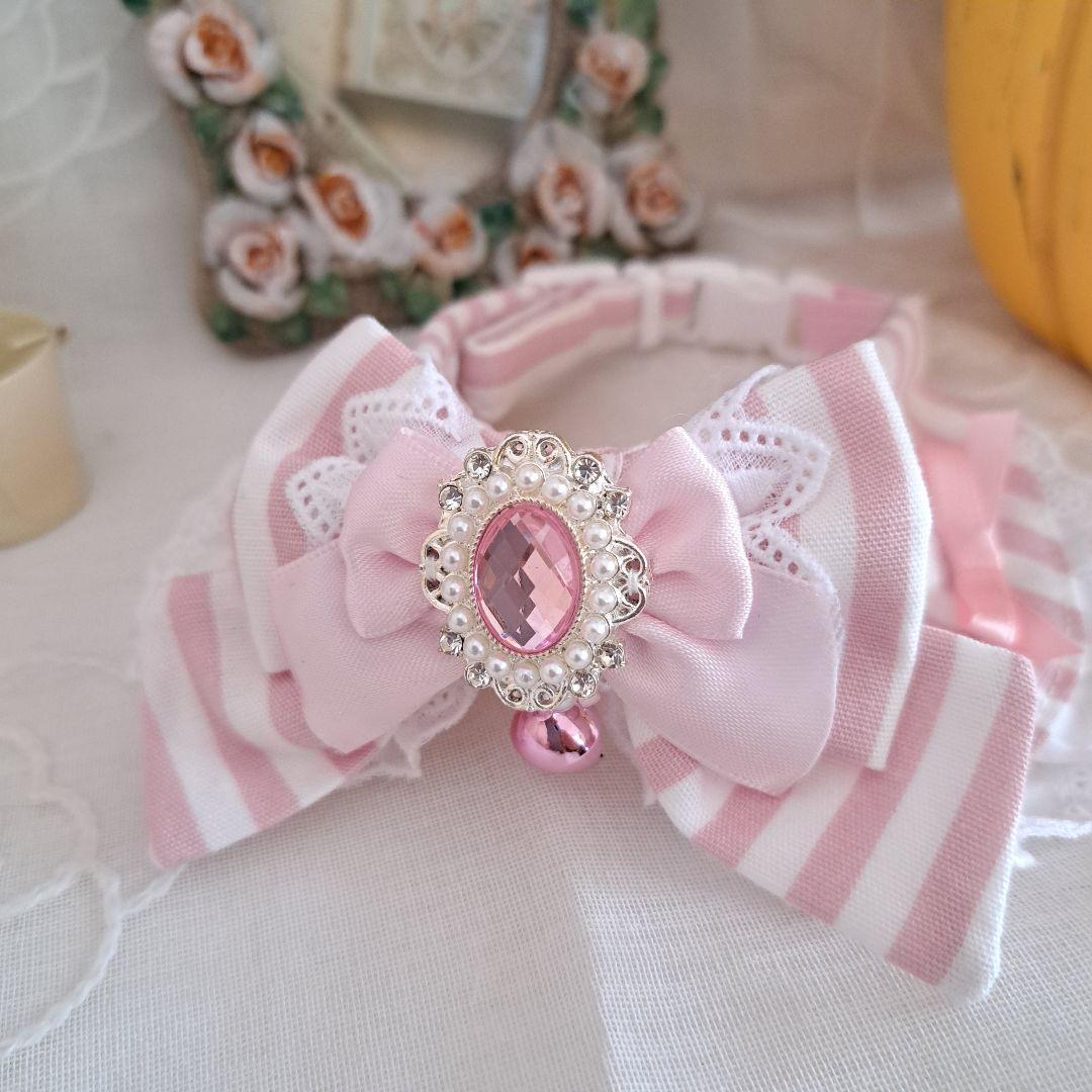 ハロウィン、ストライプアリス(ピンク)わんちゃん猫ちゃん用襟付き首輪