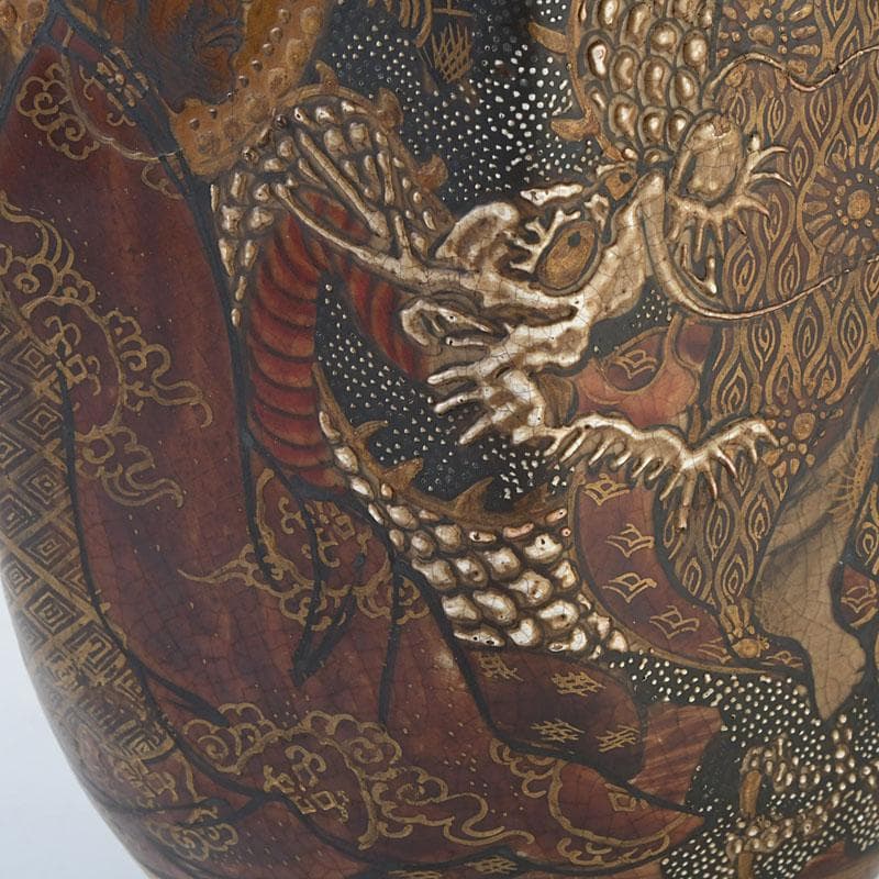 薩摩焼　丸二造　金襴手　羅漢図　花瓶　Z　9602