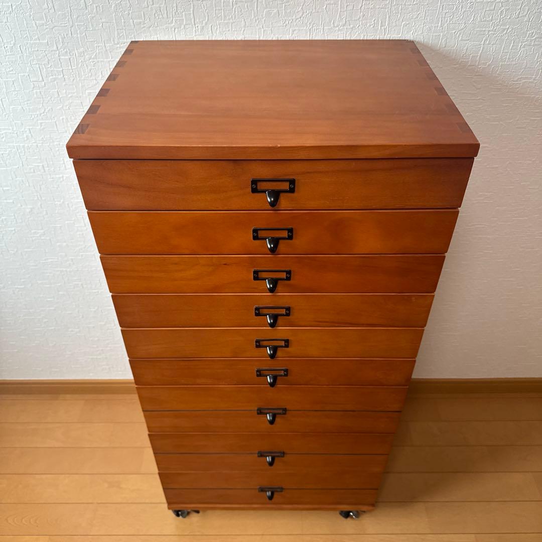 キャスター付きヴィンテージ調多段チェスト　幅47.5