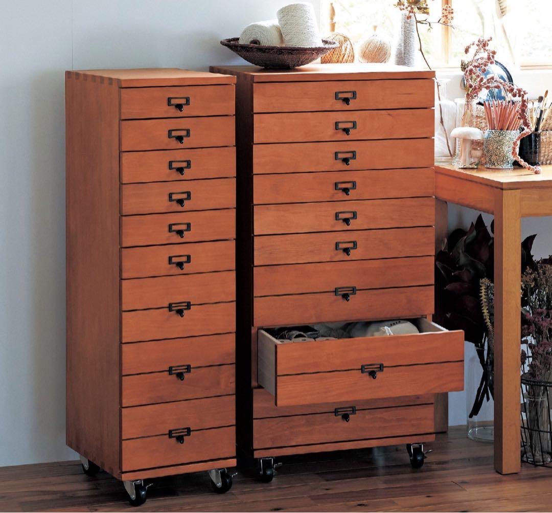 キャスター付きヴィンテージ調多段チェスト　幅47.5