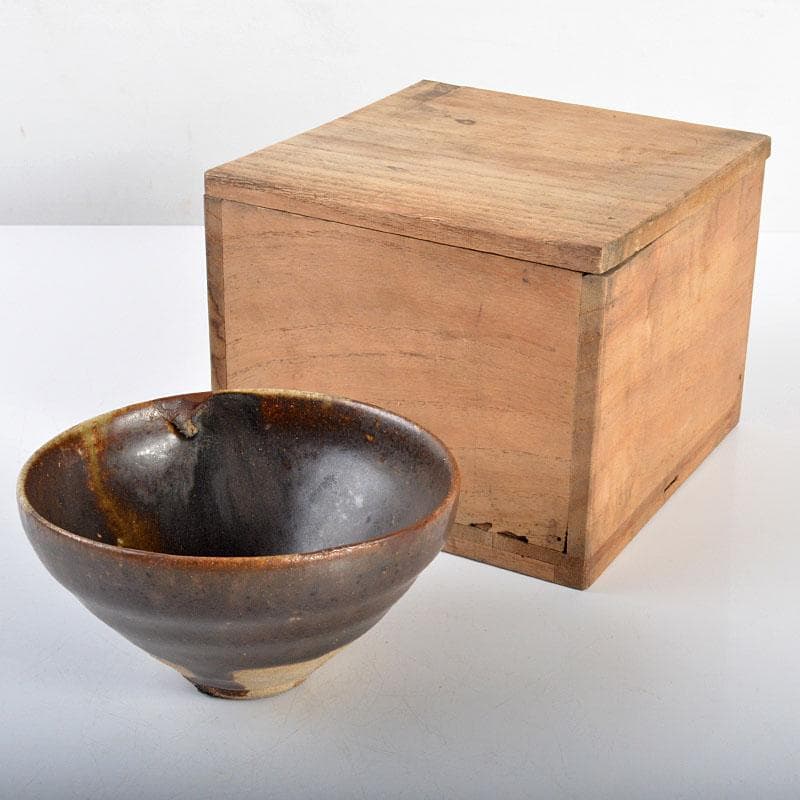 中国　柿釉　天目茶碗　時代箱付　V　R4371