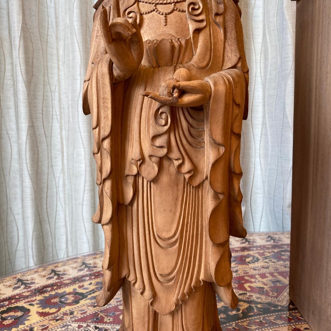 聖観音仏像　木彫柘植　高村光雲刻之　仏像　聖観音菩薩像【kurokunn】　H