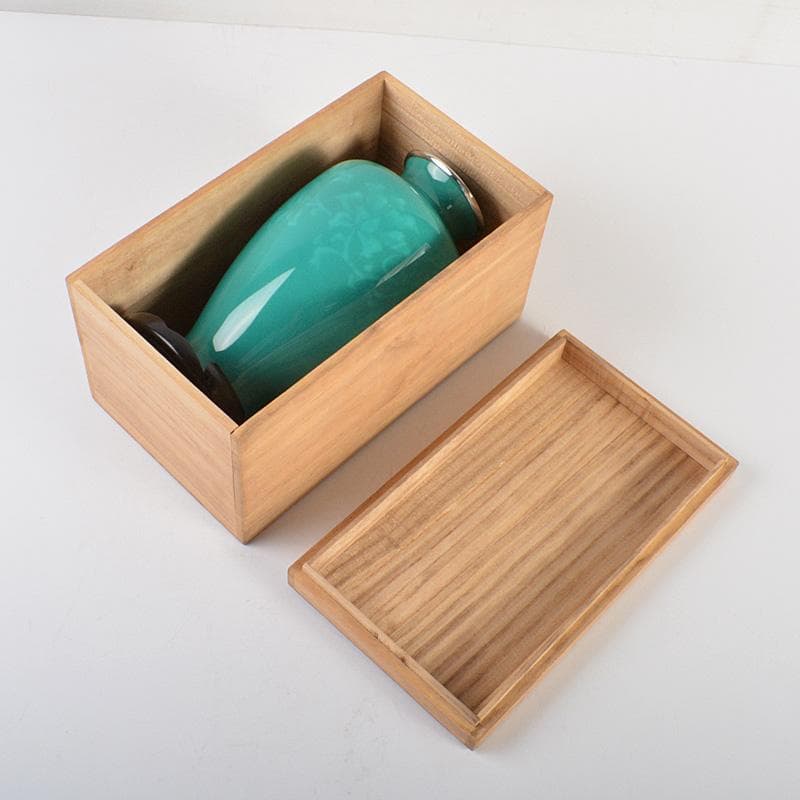 七宝焼　翡翠釉　牡丹文　花瓶　唐木台付　時代箱　C　6690