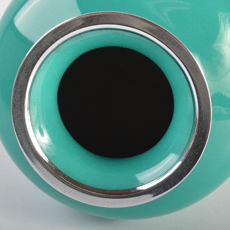 七宝焼　翡翠釉　牡丹文　花瓶　唐木台付　時代箱　C　6690