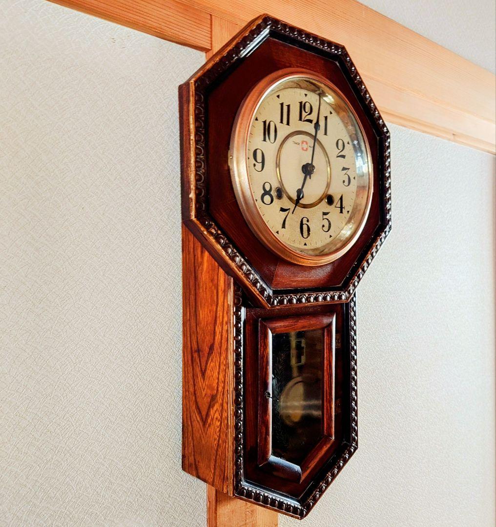 〈完動・美品〉十字印時計社　アンソニアモデル八角尾長ゼンマイ振り子時計 古時計