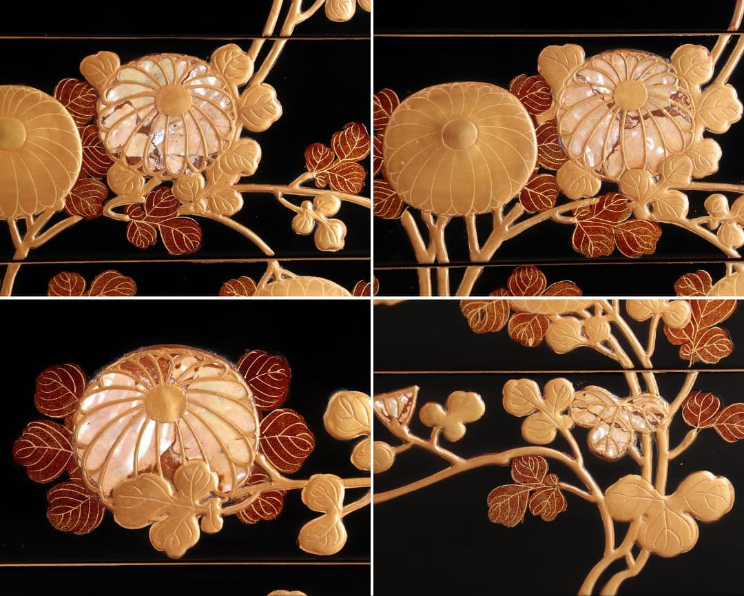 専用 MA24 時代木製漆器 光琳蒔絵 五段重 重台 菊蝶金銀蒔絵 螺鈿 黒塗