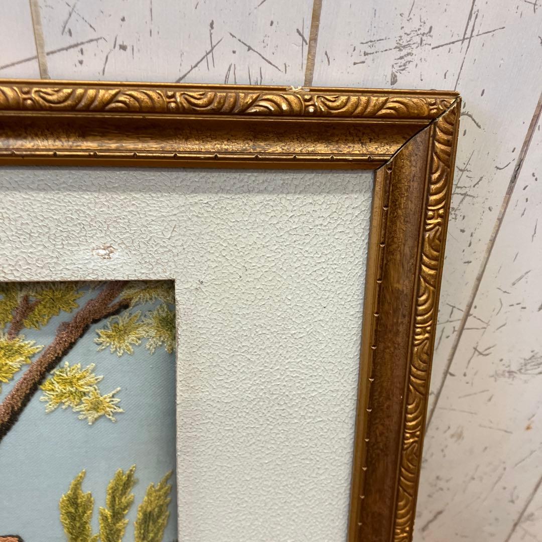 北欧レトロ 白鳥と湖 刺繍画 風景画 絵画 額縁 額装 アート 美術 芸術 飾り