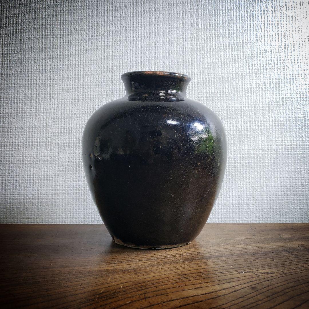 ★花器　壺　黒釉　花瓶　水壺　明治　大正