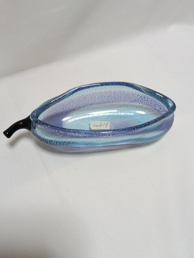ガラス製 ナス型　菓子器 青紫