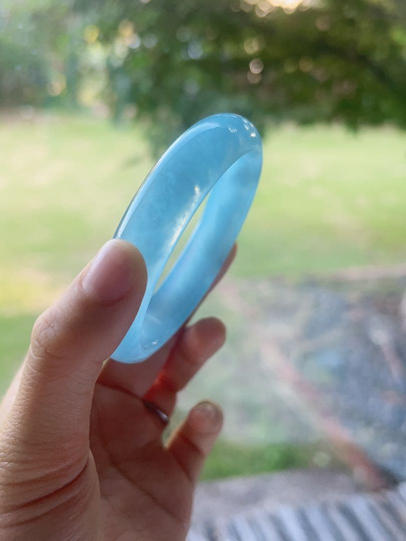 天然石　ブルー　アクアマリン 海藍宝 バングル 内径60.3 透明度が高い