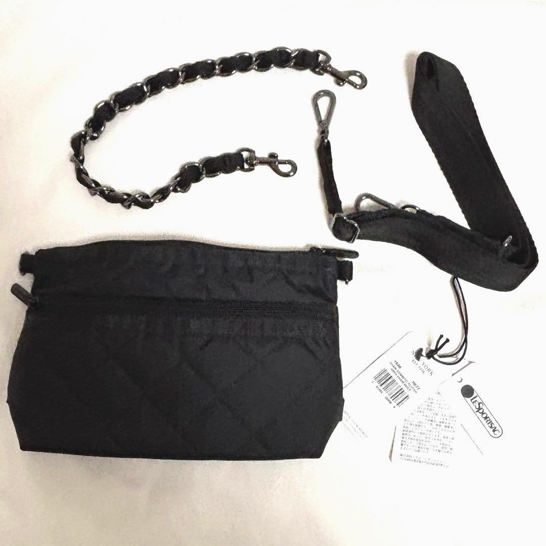 レスポ　CHAIN COSMETIC CLUTCH オニキスチェーンキルト