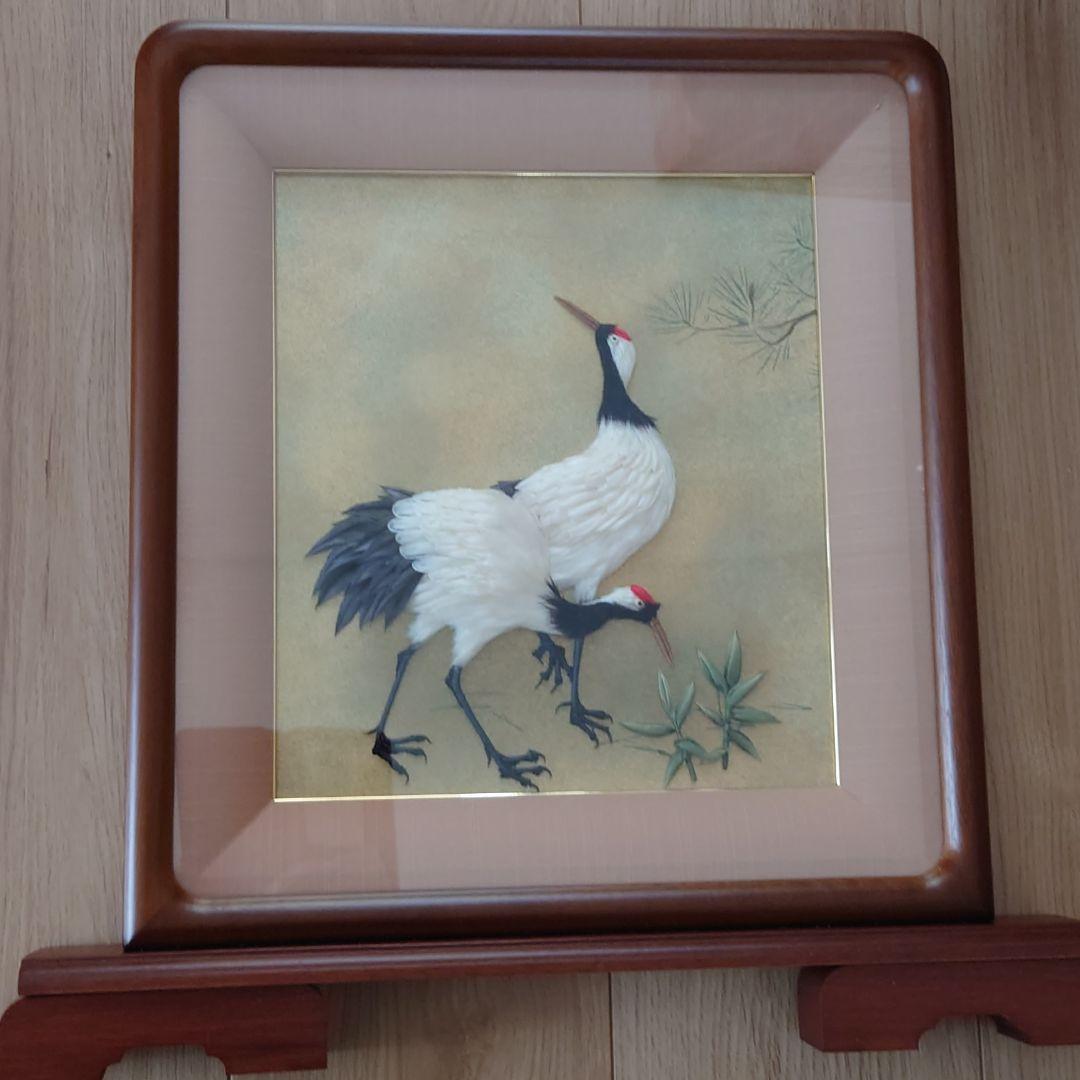 上品です夫婦鶴の刺繍額
