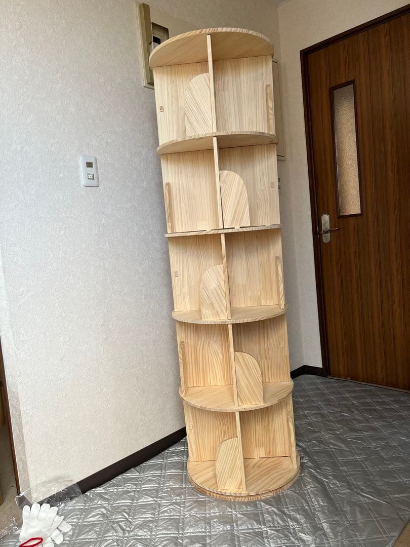 【値下げ】無垢材回転式本棚 360°回転本棚大容量省スペース収納ラック160cm