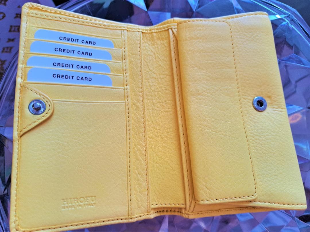 新品♥【センプレ】二つ折り財布カナリーイエロー本革ヒロフHIROFU