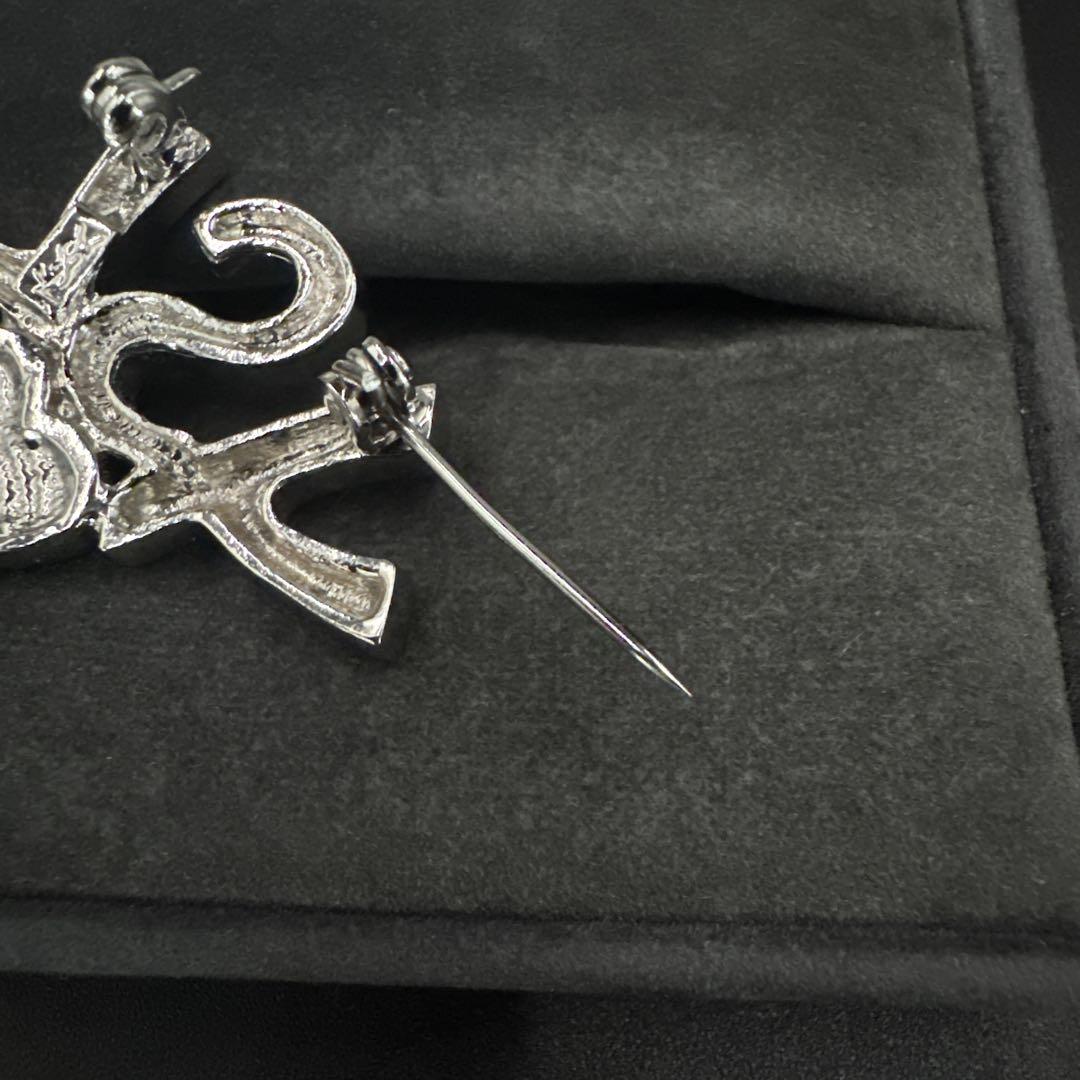 美品　イヴサンローラン　ブローチ　YSLロゴ　ハート　ラインストーン　コサージュ