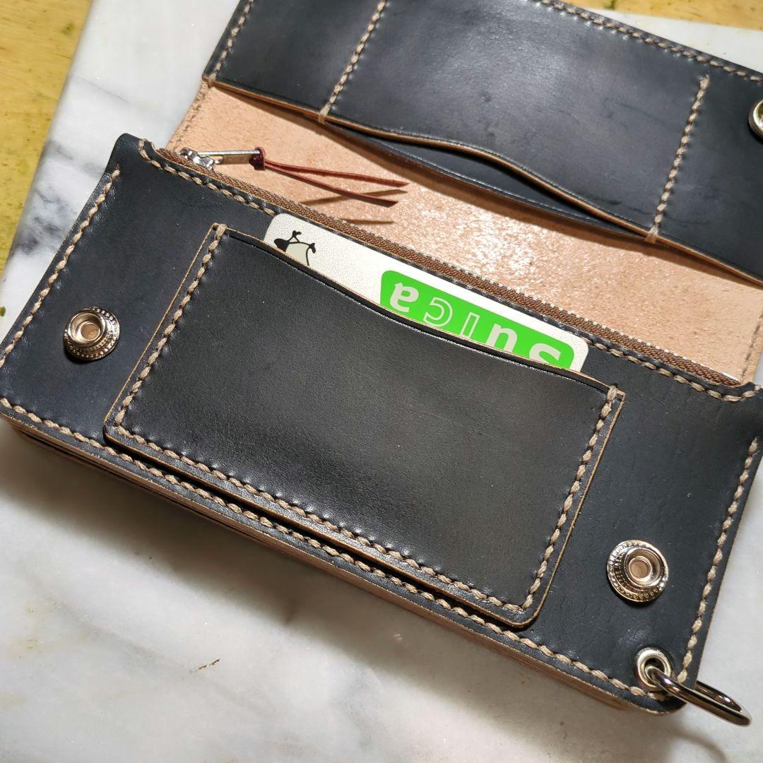 姫路ヌメ革 ハンドメイド トラッカーウォレット 長財布 ロングウォレット 黒