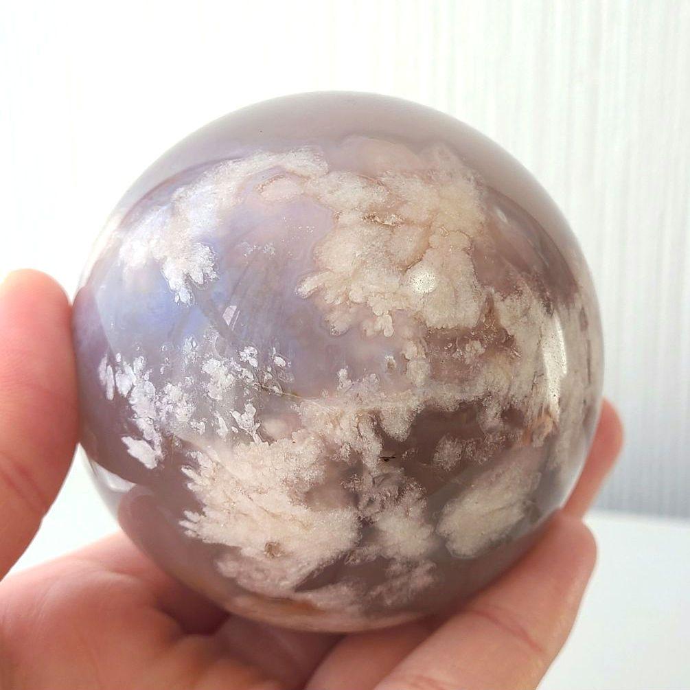 夜桜瑪瑙　スフィア　丸玉　天然石置物　コレクション　風水　フラワーアゲート　原石