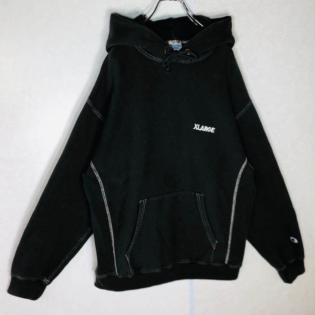 【人気コラボ】チャンピオン エクストララージ パーカー リバースウィーブ 黒 M