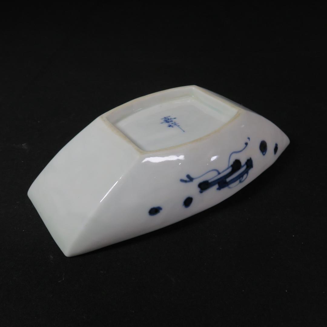 向付 染付 七福神 5客 明治 大正 昭和初期 銘 変形皿 小皿 その2