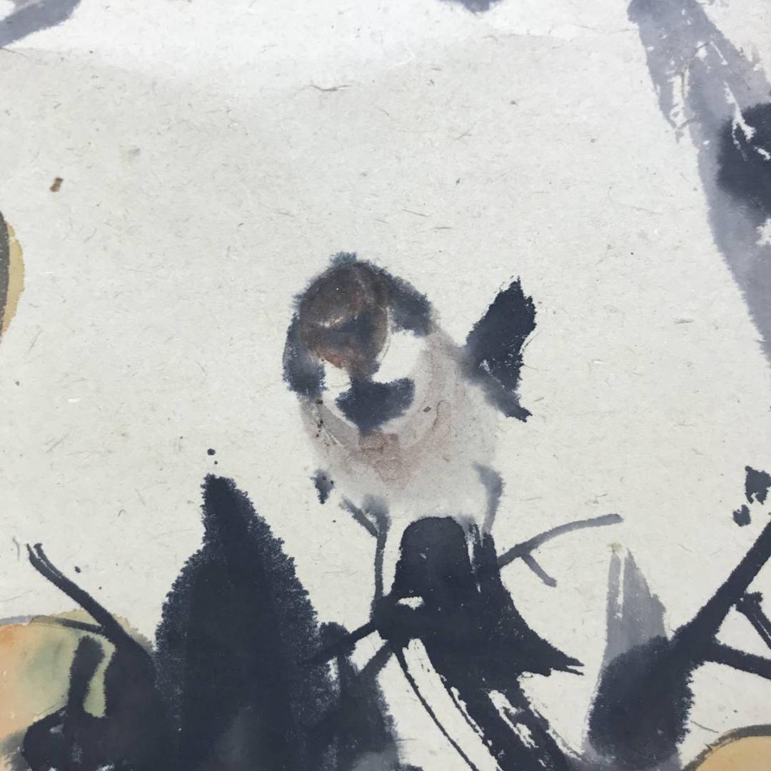 【真作】下村為山/柿に雀画賛/花鳥図/雀図/小鳥図/掛軸/名家伝来/AD-292