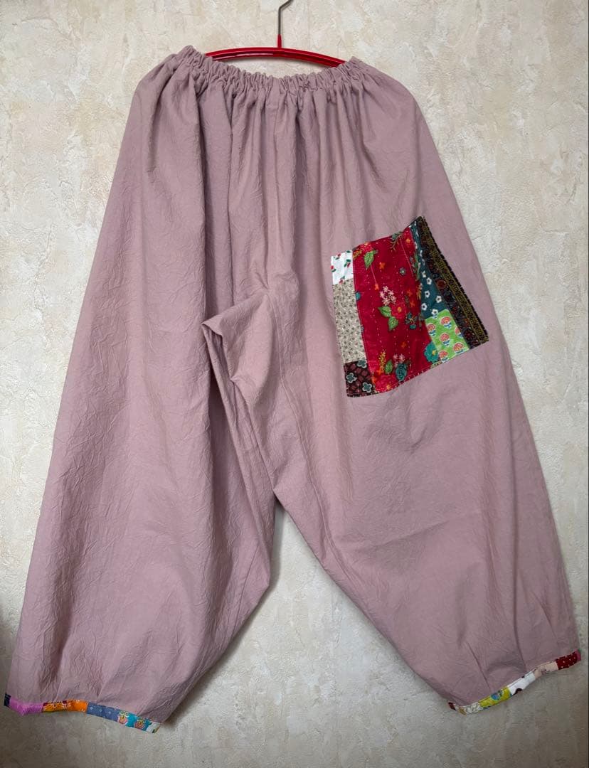 もんぺパンツパッチワーク モーヴピンク
