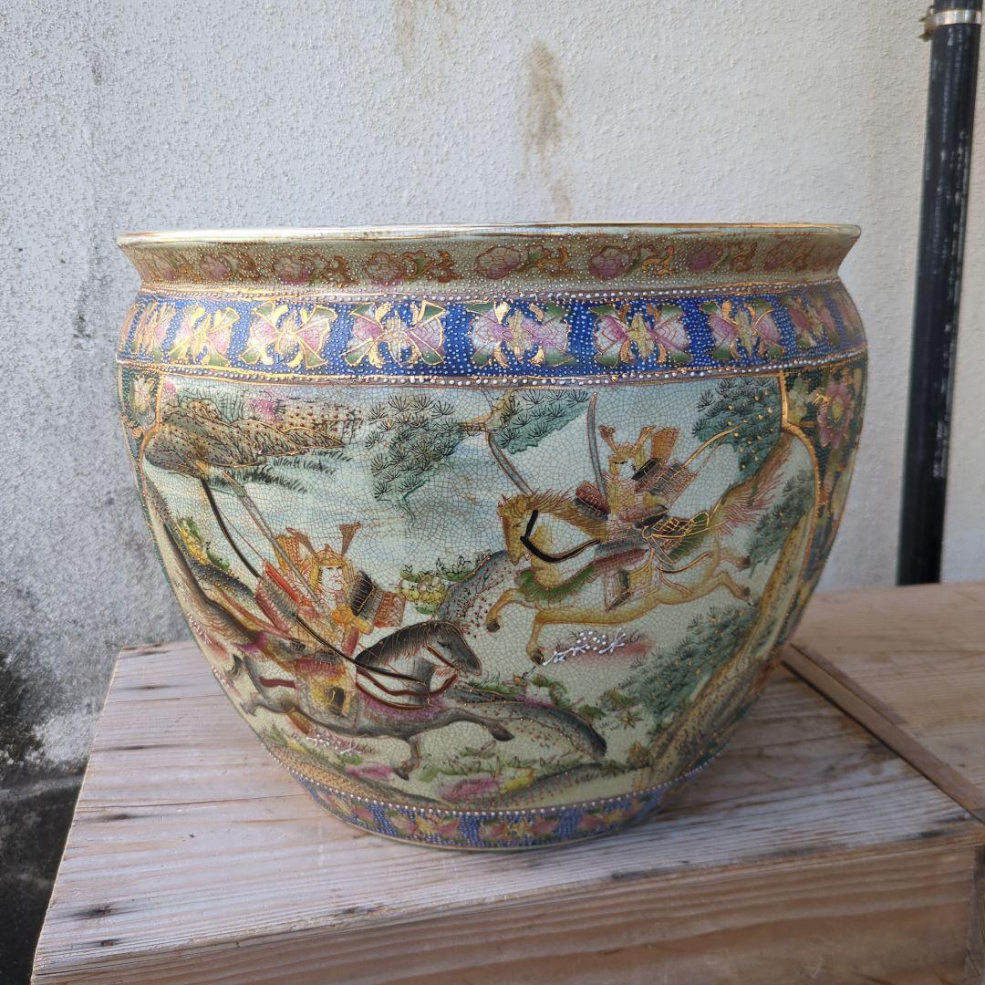 骨董 睡蓮鉢 水鉢 金魚 めだか 色絵 鉢 鉢カバー テーブル アンティーク