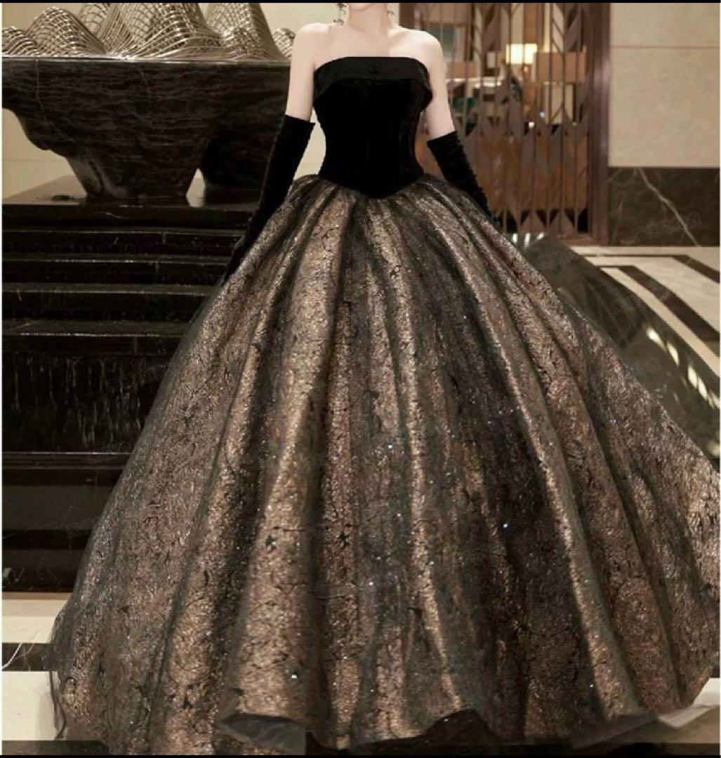 イブニングドレス　ゴージャス　プリンセス ブラック　演奏会　結婚式　S XS