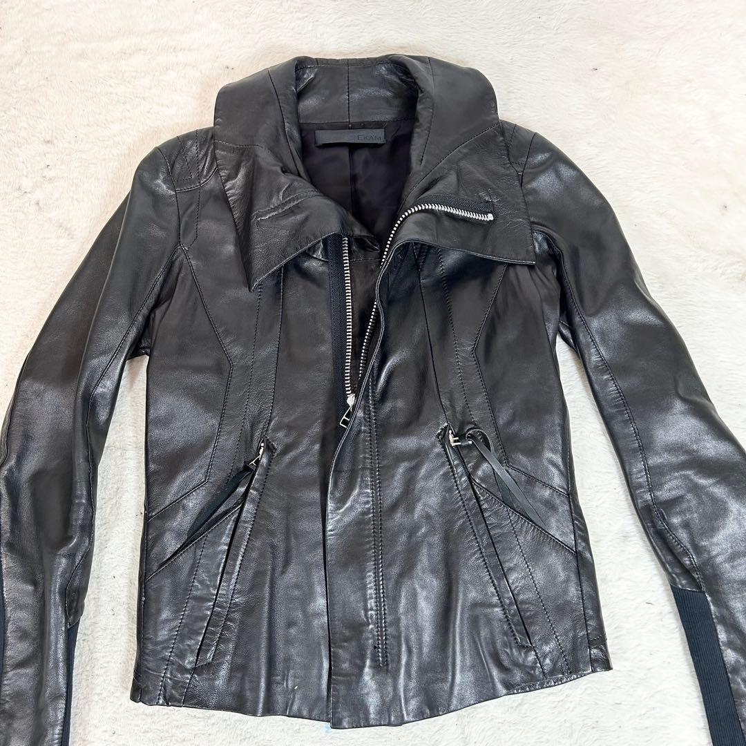 希少❗️EKAM ラムレザージャケット　ブラック　羊革　y2k S ニット切替