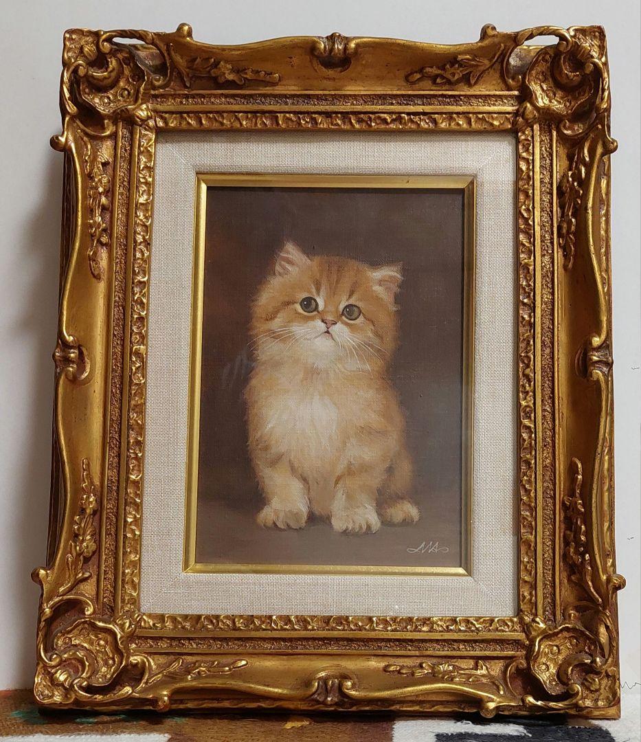 油彩　猫　柳田昌和　チビとら