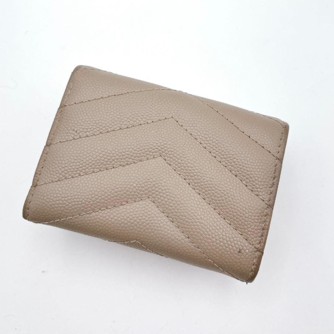 YSL イヴサンローラン レザー 三つ折り財布 ベージュ