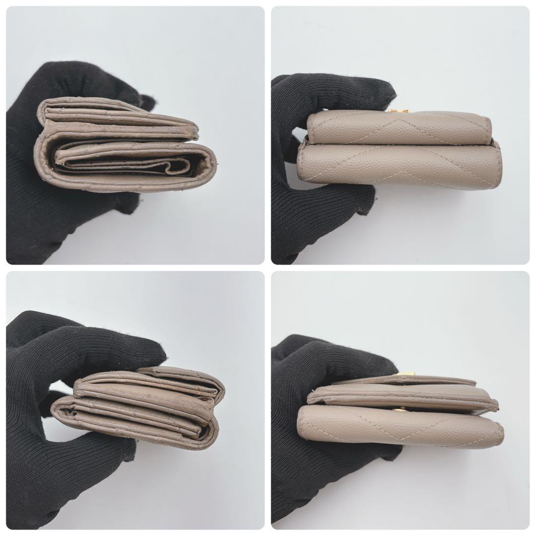 YSL イヴサンローラン レザー 三つ折り財布 ベージュ