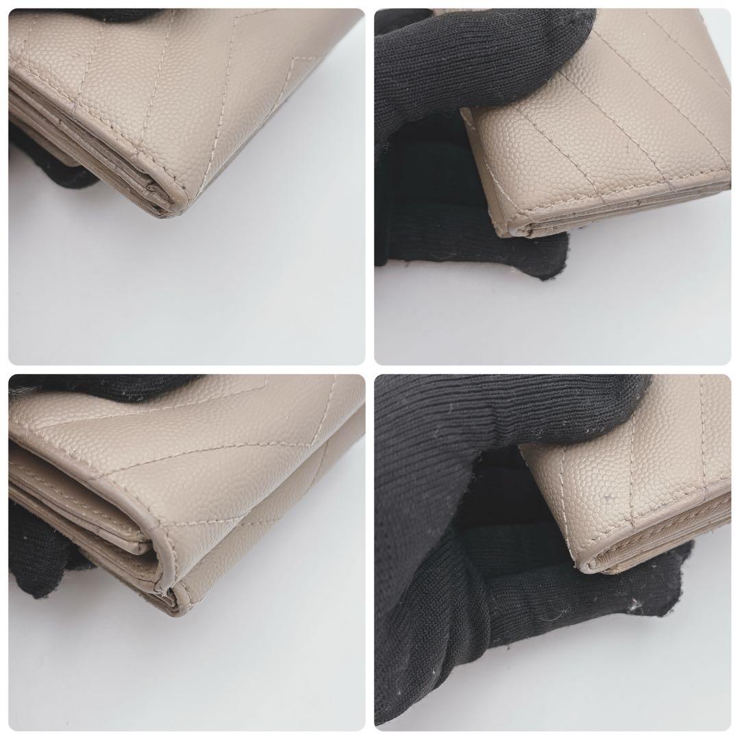 YSL イヴサンローラン レザー 三つ折り財布 ベージュ