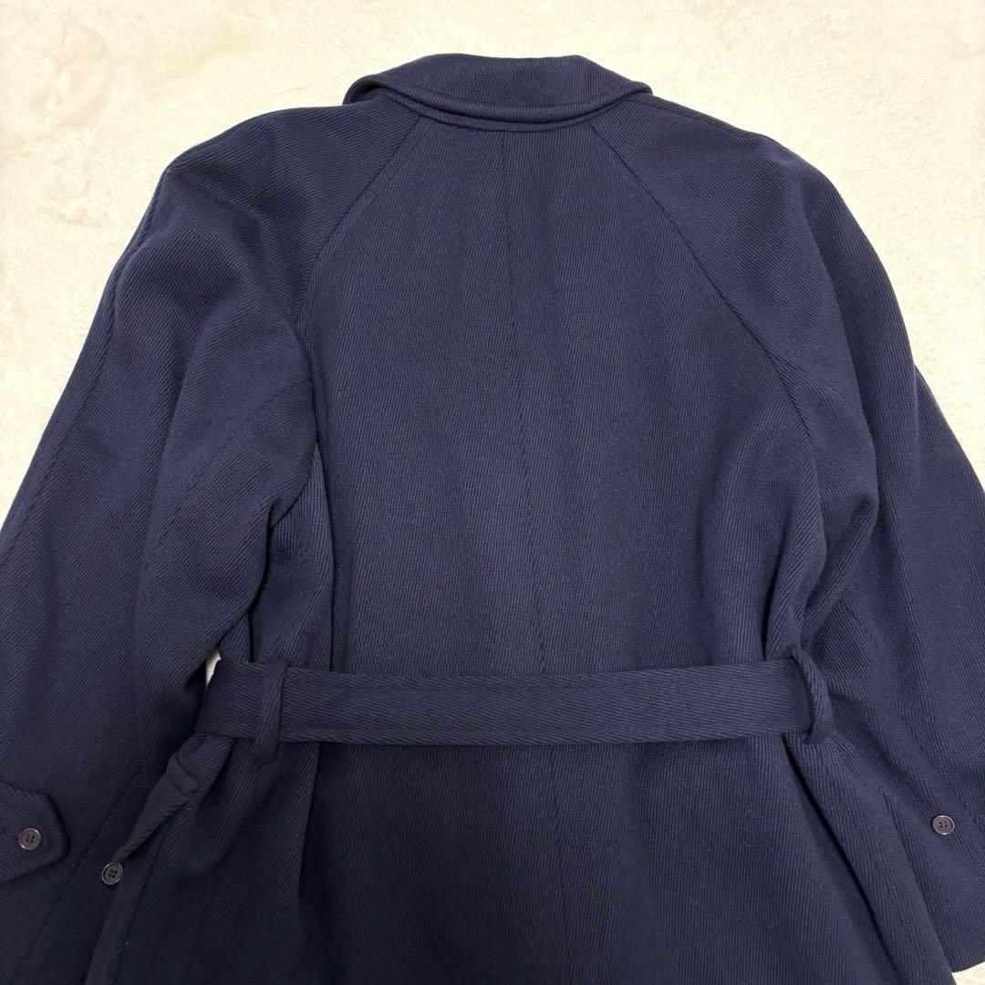 リングヂャケット ヘリンボーン ロング丈 ダブルチェスターコート L ネイビー