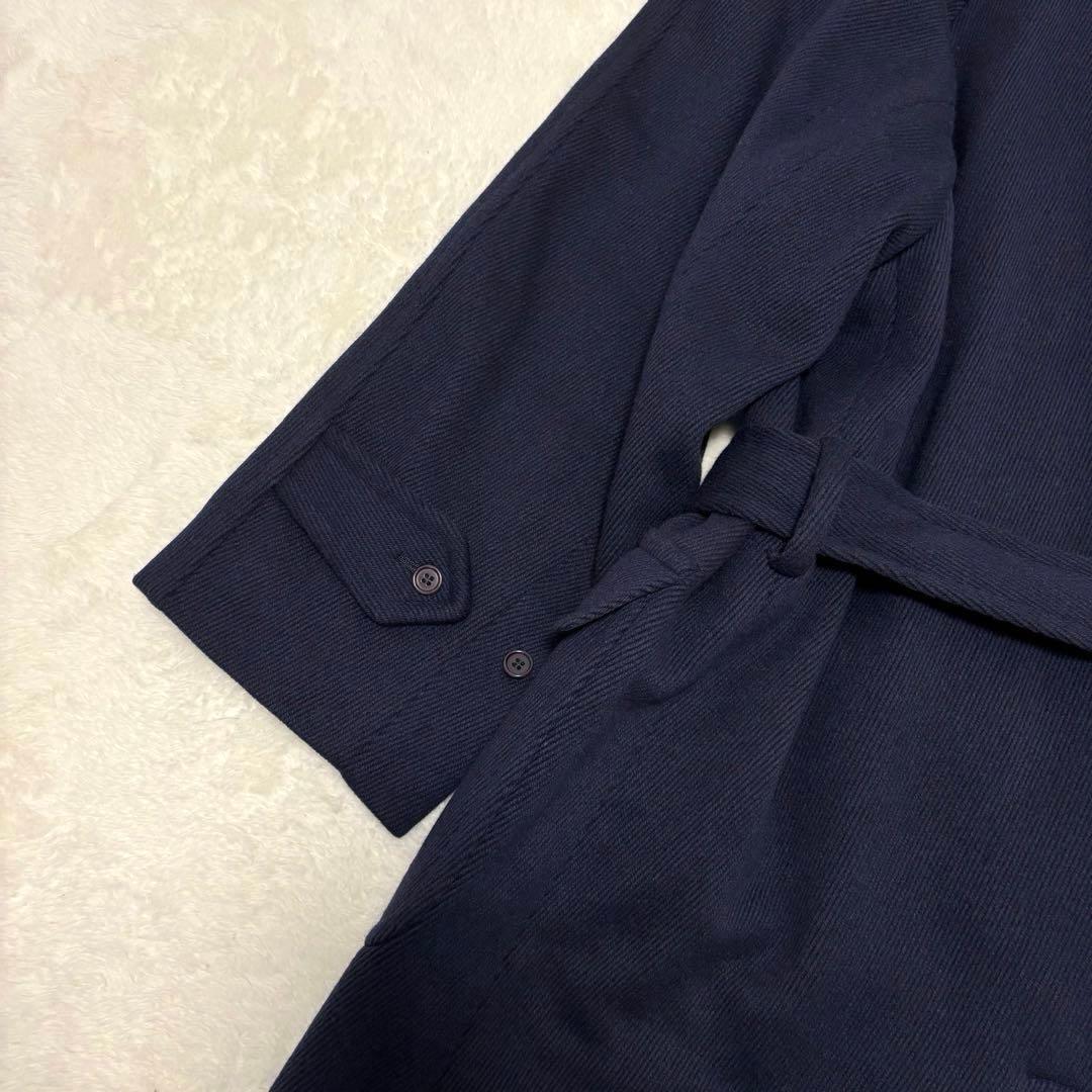 リングヂャケット ヘリンボーン ロング丈 ダブルチェスターコート L ネイビー