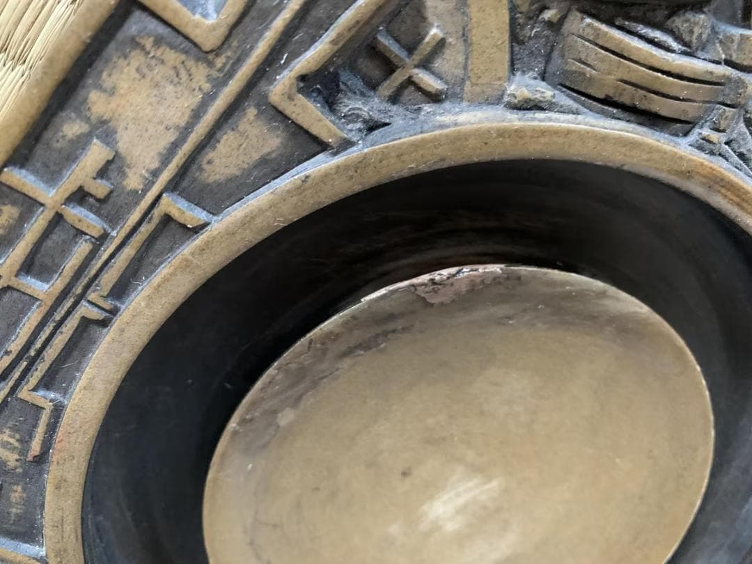 澄泥硯 新絳県黄澄泥有蓋古錢文長方陶硯　書道　中国　硯