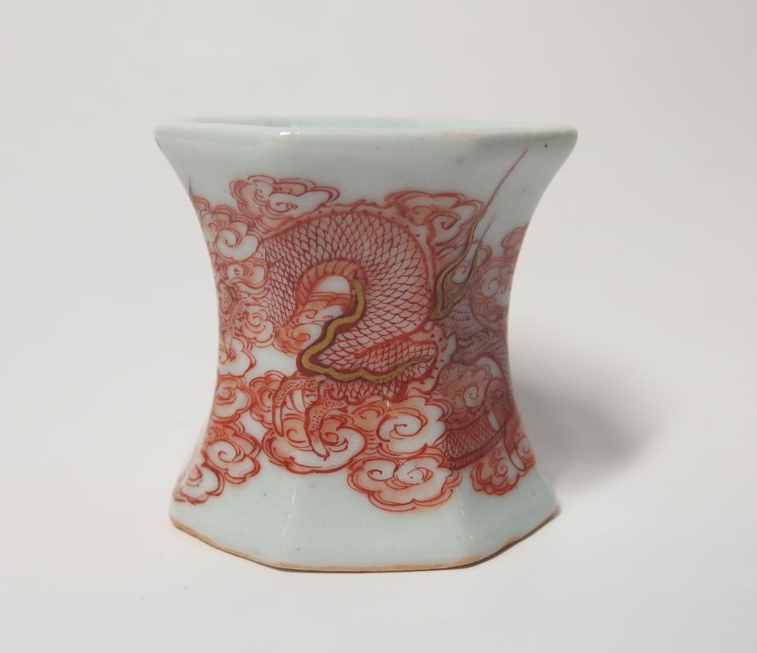 赤絵細描雲龍図蓋置/茶道具/珍品