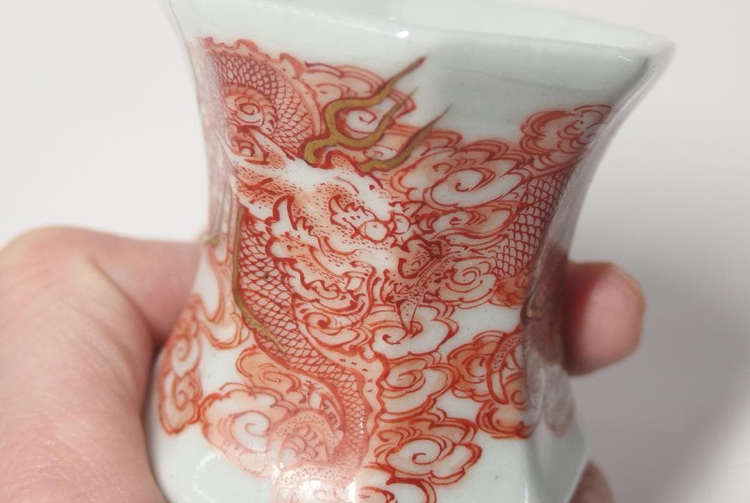 赤絵細描雲龍図蓋置/茶道具/珍品