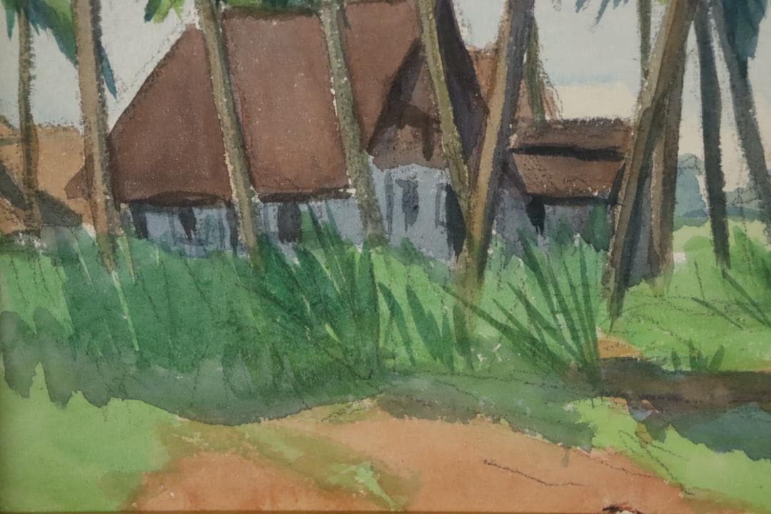 真作保証 石井柏亭 風景画 水彩5号 額装 タトウ箱付 ギャラリーなかつみ取扱