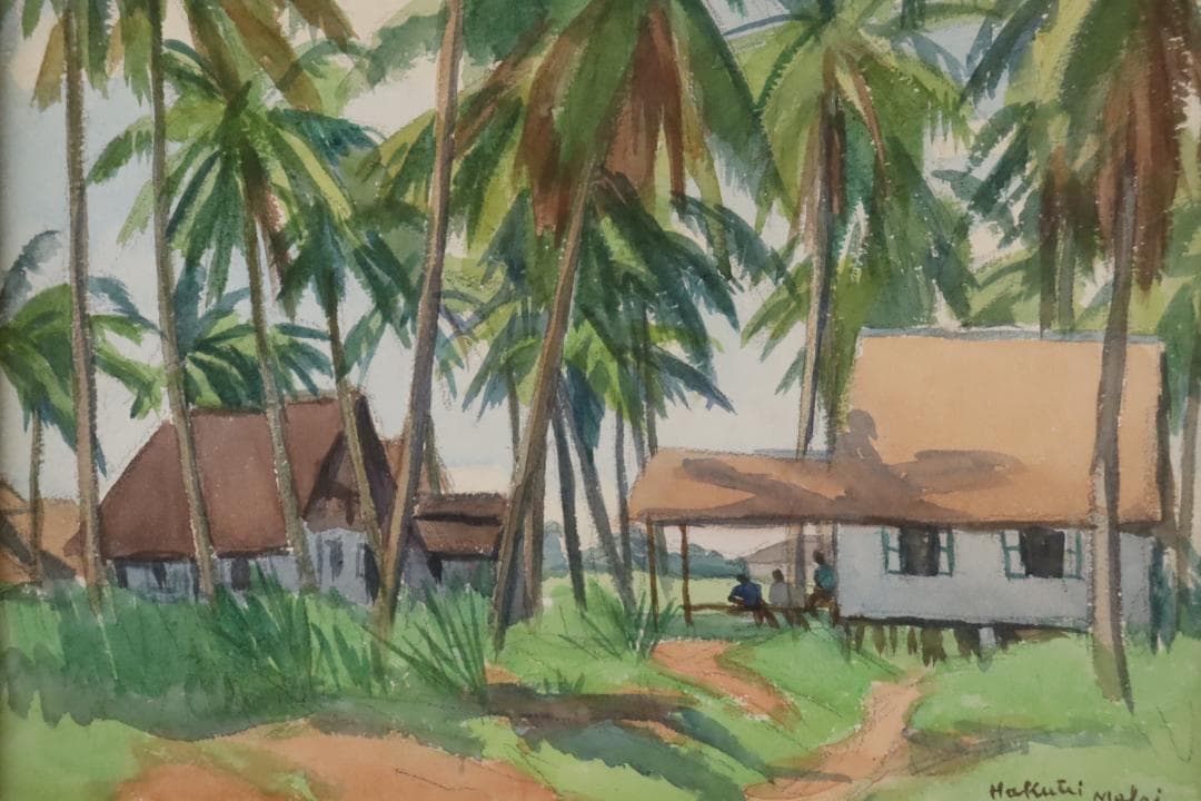 真作保証 石井柏亭 風景画 水彩5号 額装 タトウ箱付 ギャラリーなかつみ取扱