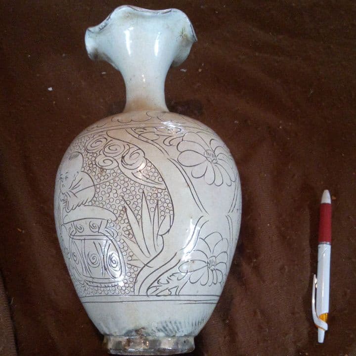 中国陶磁器　磁州窯　人物壺