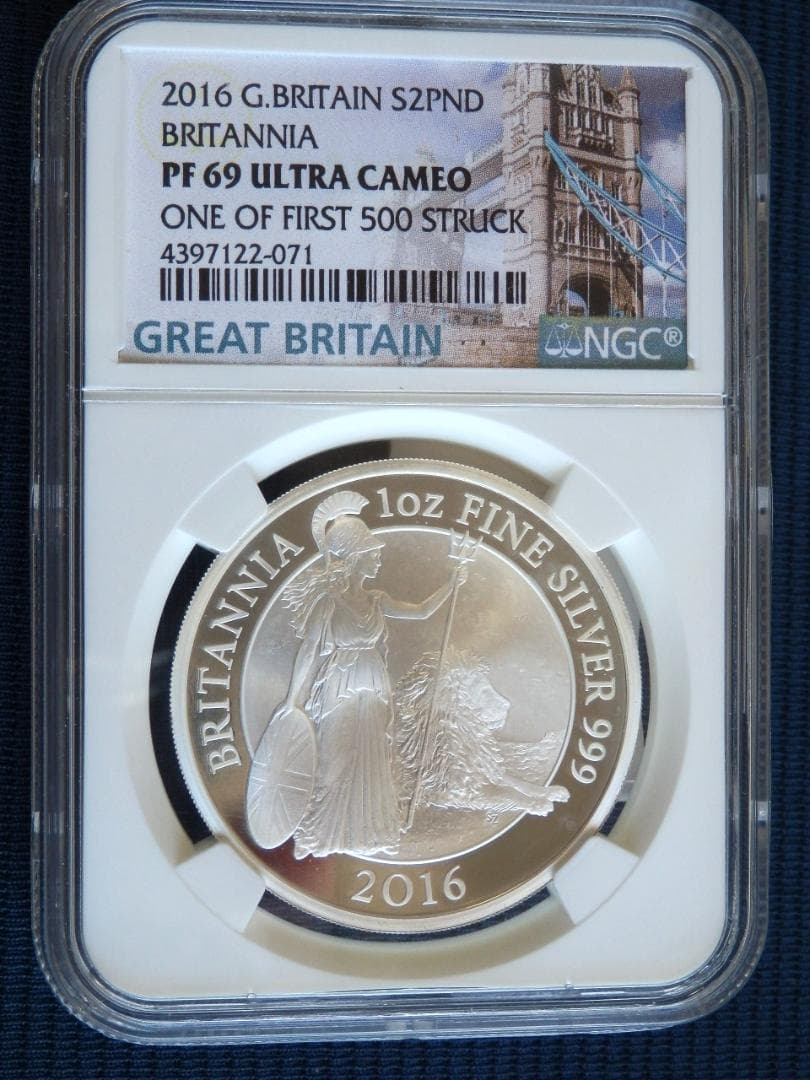 英2016年ブリタニアとライオン/ 2ポンド１oz銀貨(単年発行）◆PF69UC