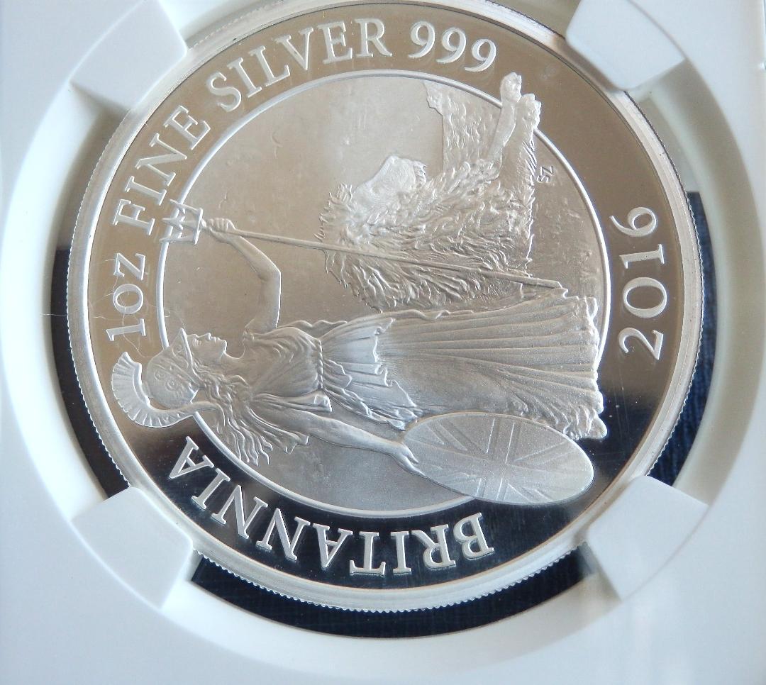 英2016年ブリタニアとライオン/ 2ポンド１oz銀貨(単年発行）◆PF69UC